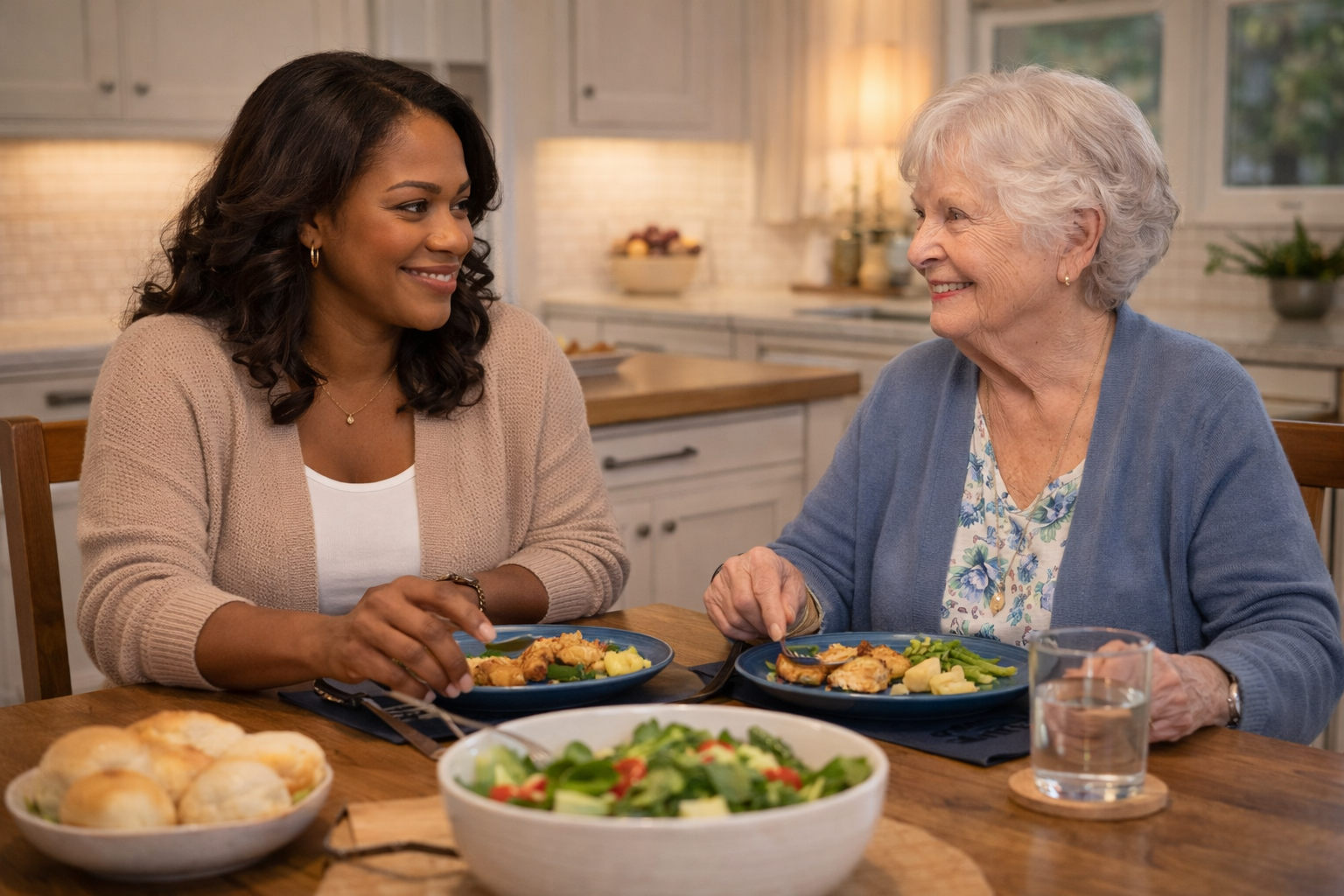 Senior smiling and happy during a Nagbe companion visit